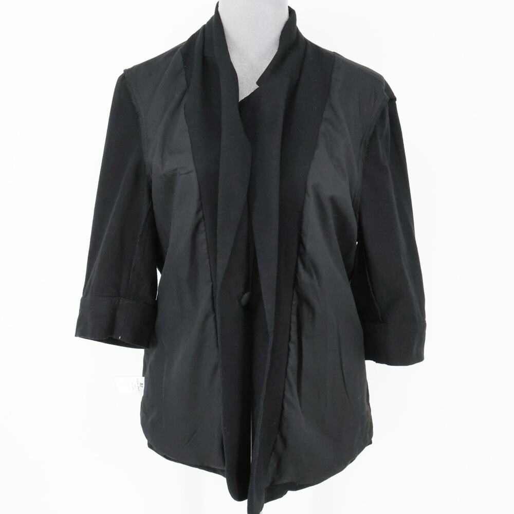 Mina Self Jacket Womens Large Black Linen Blend Lined Blazer 3/4 Sleeve Career - Picture 11 of 16